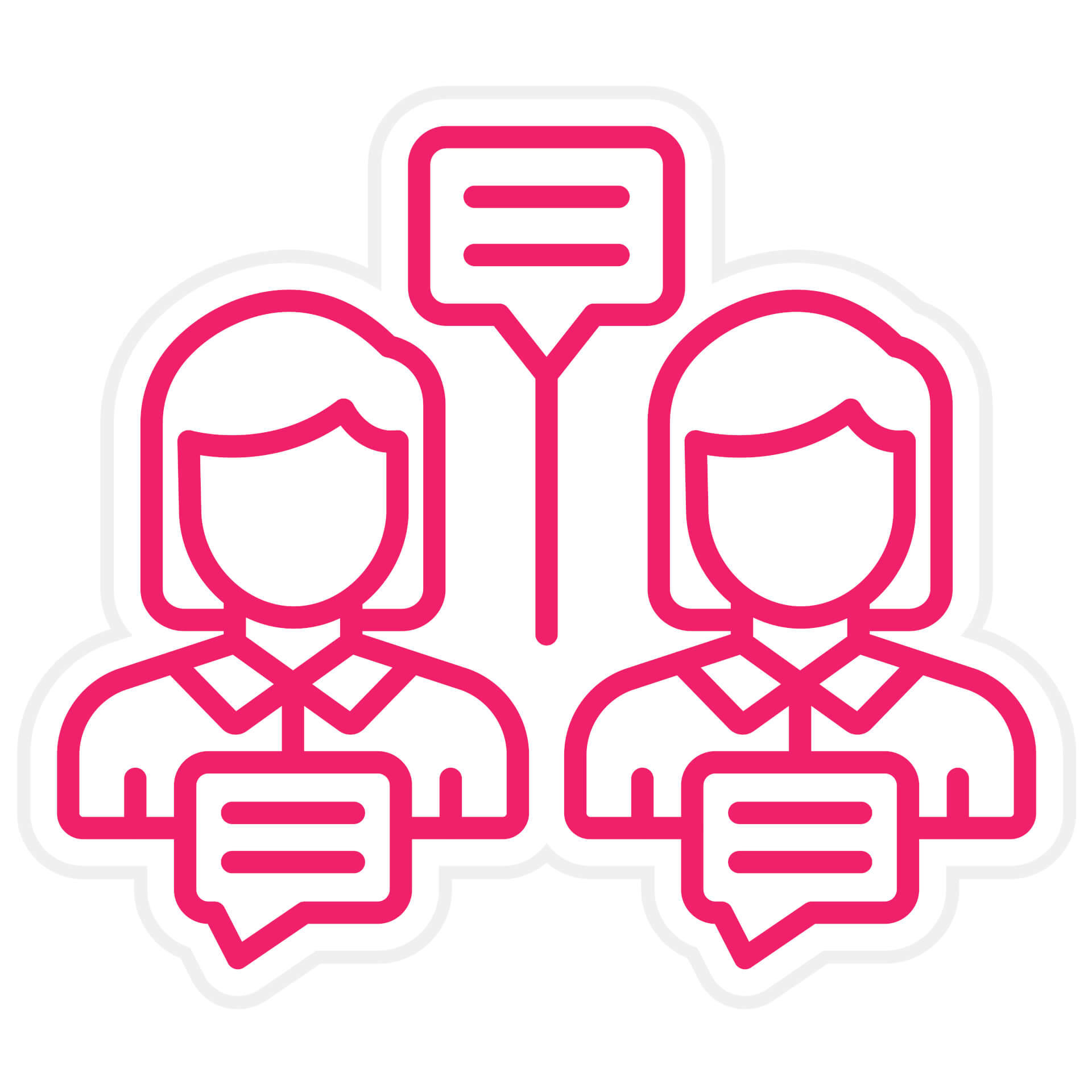 Illustration of 2 persons, with speech bubbles around them.