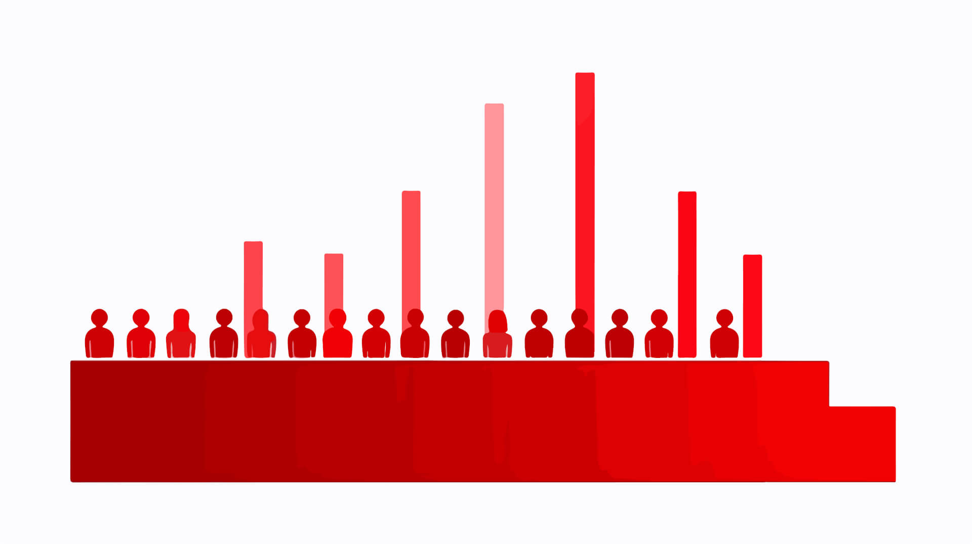 Illustration of a pillar chart, with silhouettes of persons on it.