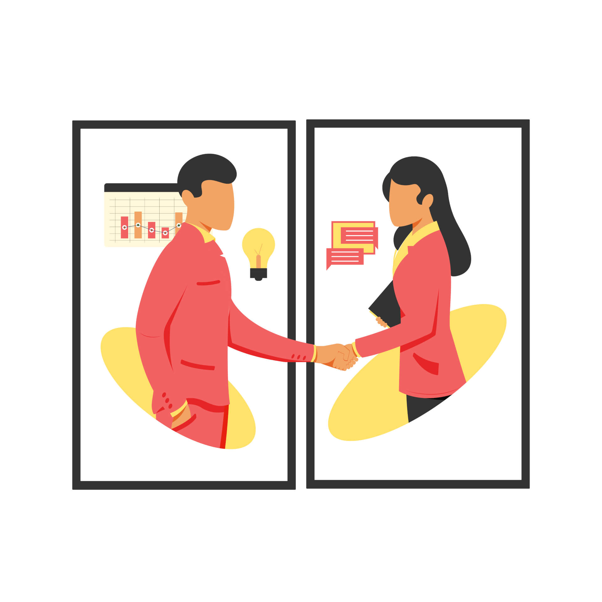 Illustration of a man and a woman shaking hands. 