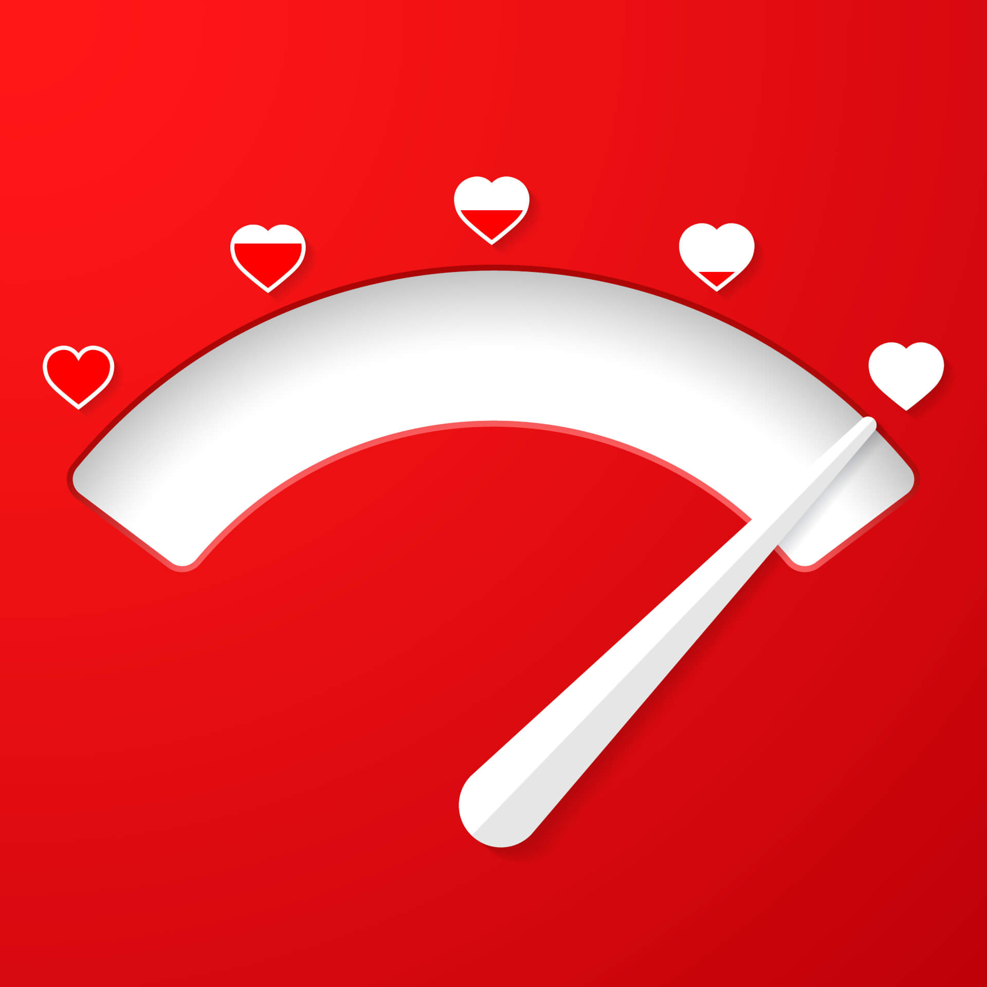 Illustration of a satisfaction meter in white and red.